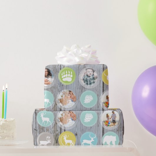 ミントファミリーフォトトナカイのクリスマス明メリーるい ラッピングペーパー (パーティーギフト)