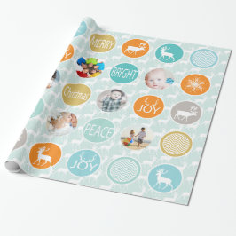 ミントファミリーフォトトナカイのクリスマス明メリーるい ラッピングペーパー