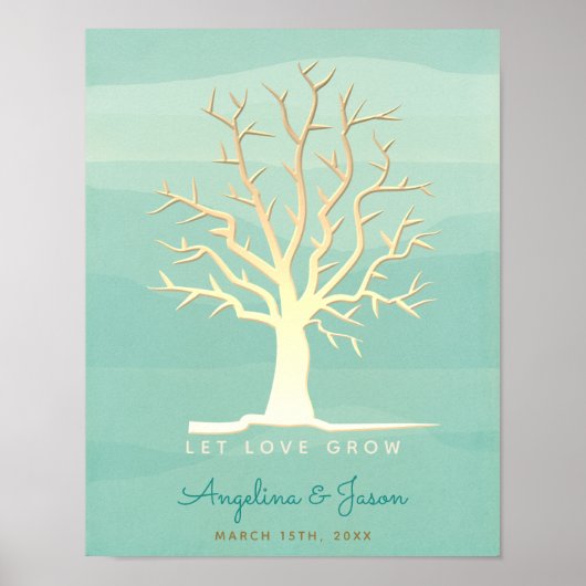 ミントフィンガープリント結婚ツリーのゲストブック ポスター (正面)