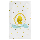 ミントフェイク金ゴールドカメオと紙吹雪ドット スモールペーパーバッグ (正面)