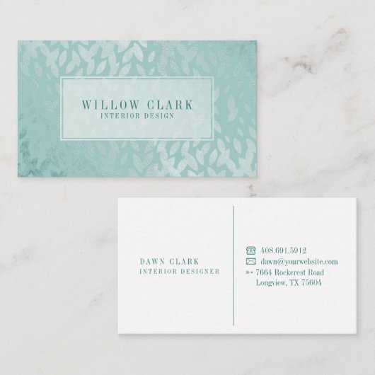 ミントフェミニングリーン金ゴールドヤナギの木の葉のパターン 名刺 (正面/裏面)