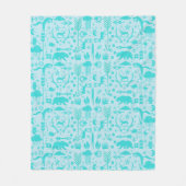 ミントフクロウ熊の鹿キツネウッドランド生き物パターン フリースブランケット (正面)