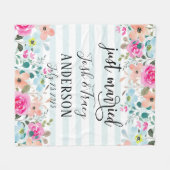 ミントフラワーたった今結婚しました発表 フリースブランケット (正面(横))