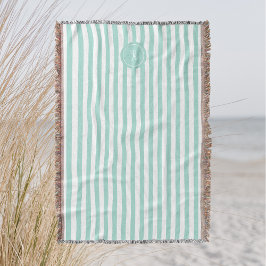 ミントフランスのビーチストライプモノグラパーソナライズされたム スローブランケット