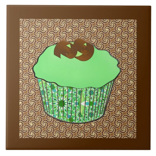 ミントフロステッドチョコレートカップケーキ、フラクタル背景 タイル (正面)