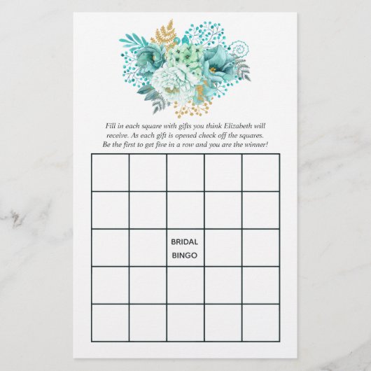 ミントフローラブライダルシャワーティーパーティービンゴ (正面)