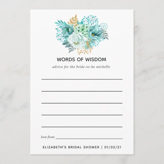 ミントフローラブライダルシャワーティーパーティー アドバイスカード (正面)