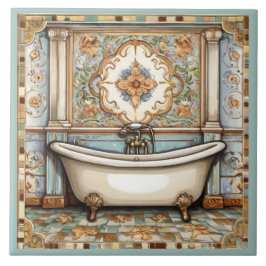 ミントブルーとベージュバスタブ浴室用タイル タイル