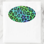 ミントブルーの豹柄プリント 楕円形シール (バッグ)
