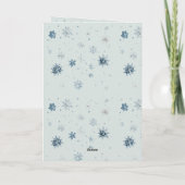 ミントブルーの雪の結晶と雪だるまのクリスマス カード (裏面)