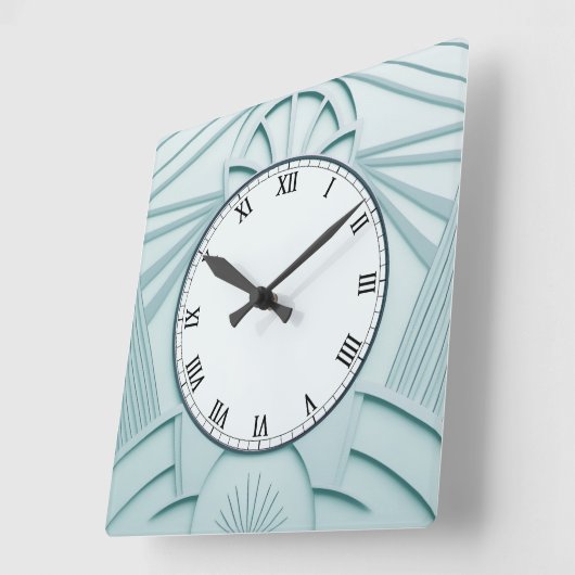 ミントブルーアールデコ時計 – スタイリッシュ抽象芸術線 スクエア壁時計 (傾斜)