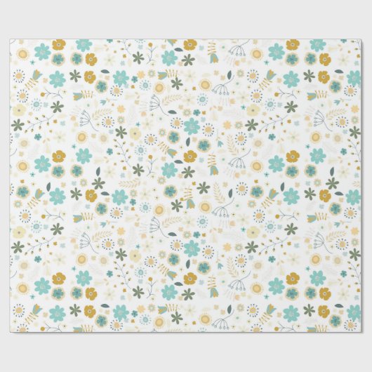 ミントブルーイエローシックフローラ誕生日 ラッピングペーパー (フラット)