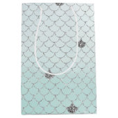 ミントブルーシルバーグラデーショングリッターマーメイドスパークル ミディアムペーパーバッグ (正面)