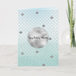 ミントブルーシルバーグラデーショングリッターマーメイド カード