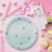 ミントブルーシルバーグラデーショングリッターマーメイド ペーパープレート (パーティー)