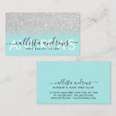 ミントブルーシルバーグラデーショングリッターメイクアップヘアサロン 名刺 (正面/裏面)