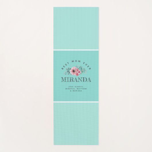 ミントブルーモノグラム最高のママエバーパーソナライズされた ヨガマット (正面)