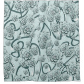 ミントブルー多肉松グリーントレリスのリピート シャワーカーテン (正面)