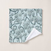 ミントブルー多肉松グリーントレリスのリピート バスタオルセット (ウォッシュタオル)