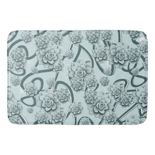 ミントブルー多肉松グリーントレリスのリピート バスマット (正面)