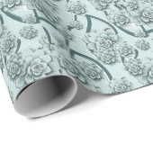 ミントブルー多肉松グリーントレリスのリピート ラッピングペーパー (ロールコーナー)