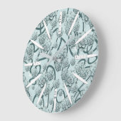 ミントブルー多肉松グリーントレリスのリピート ラージ壁時計 (傾斜)