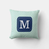 ミントブルー水玉模様模様(モノグラカスタムム付) クッション (正面)