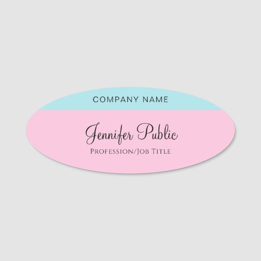 ミントブルー赤面ピンクテンプレートハンドスクリプト名 名札 (正面)