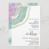 *~*ミントブルー金ゴールドグリッターアゲート結婚AR5s 招待状 (正面/裏面)