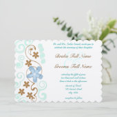 ミントブルー&ブラウンスワール結婚の花 招待状 (スタンド正面)