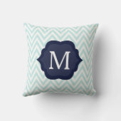 ミントブルー&ホワイトシェブロンネイビーモノグラムデザイン クッション (裏面)