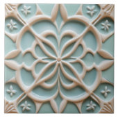 ミントブルー&ホワイトフラワーフェイクレリーフ、 浮き彫りボホフローラ タイル (正面)