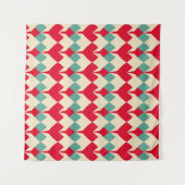 ミントブルー、赤いハートタイルのパターン。 タペストリー (正面(横))