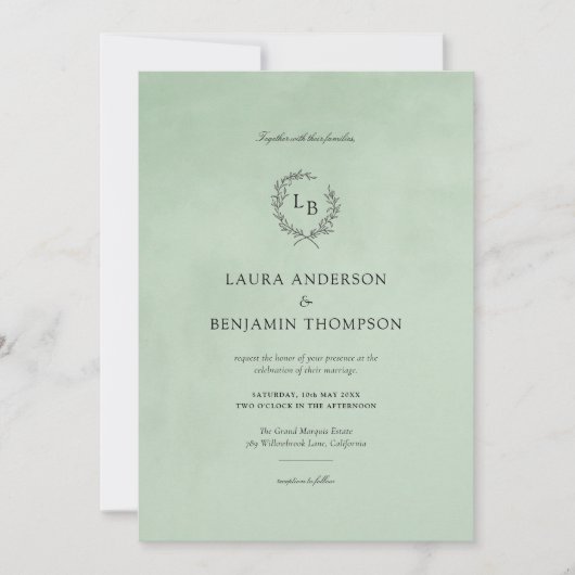 ミントベルベットの質感エレガントな結婚式 招待状 (正面)