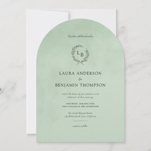 ミントベルベットテクスチエレガントャーチスタイル結婚ズ 招待状 (正面)