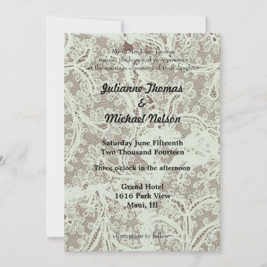 ミントベージュフェイクレース結婚フローラ 招待状 (正面)