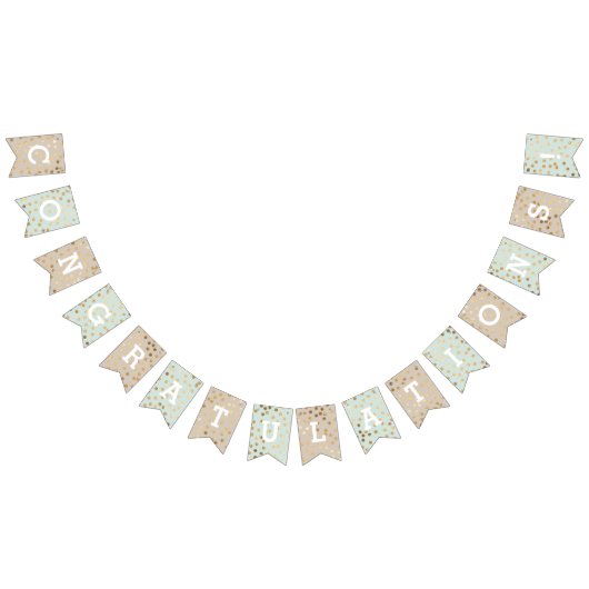 ミントベージュフェイク金ゴールドグリッタードットおめでとう バンティングフラッグ (全)