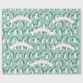ミントペパーソナライズされたンギン模様 ラッピングペーパー (フラット)