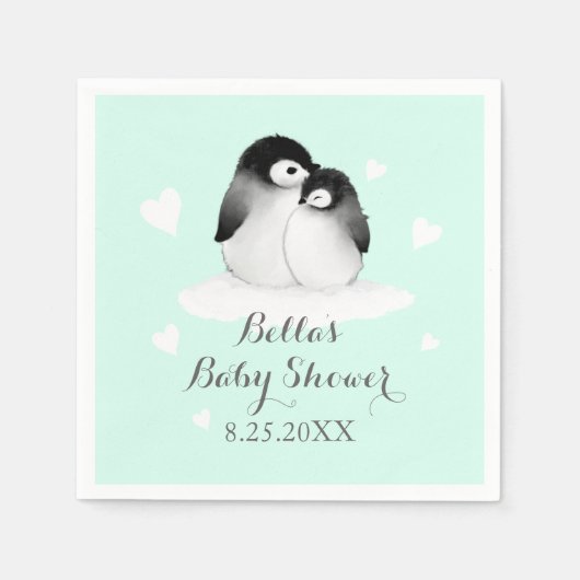 ミントペパーソナライズされたンギン紙ナプキンス スタンダードカクテルナプキン (正面)