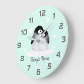 ミントペンギンハート子供部屋デコールウォールクロック ラージ壁時計 (傾斜)