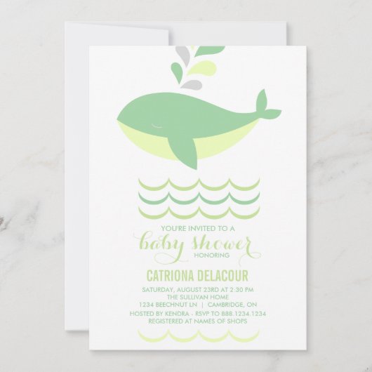 ミントホエールベビー男女兼用シャワー招待状 招待状 (正面)