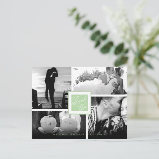 ミントホワイトありがとう結婚4枚の写真はがき ポストカード (スタンド正面)