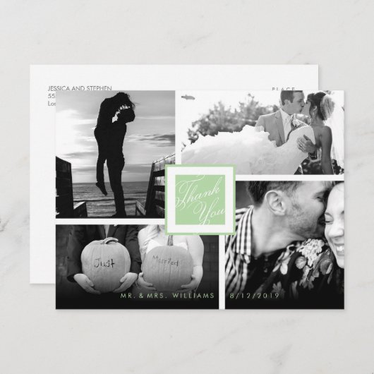 ミントホワイトありがとう結婚4枚の写真はがき ポストカード (正面/裏面)