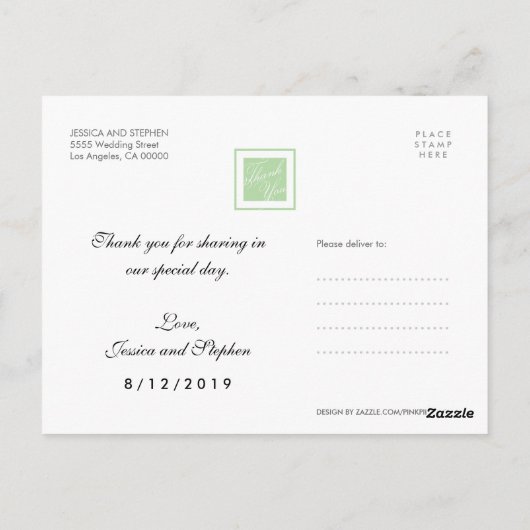 ミントホワイトありがとう結婚4枚の写真はがき ポストカード (裏面)