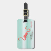 ミントホワイトに可愛いフラミンゴストライプ ラゲッジタグ (正面縦)