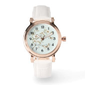 ミントホワイトの花と蝶 腕時計 (正面)