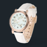 ミントホワイトの花と蝶 腕時計<br><div class="desc">ロマンチックなミントホワイトの花と蝶</div>