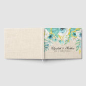 ミントホワイトイエローフローラのBurlapテクスチ結婚ャ ゲストブック (全面)