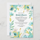 ミントホワイトイエローフローラ水彩ブライダルシャワー 招待状 (正面)