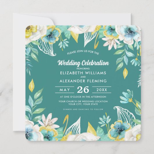 ミントホワイトイエローフローラ水結婚色 招待状 (正面)
